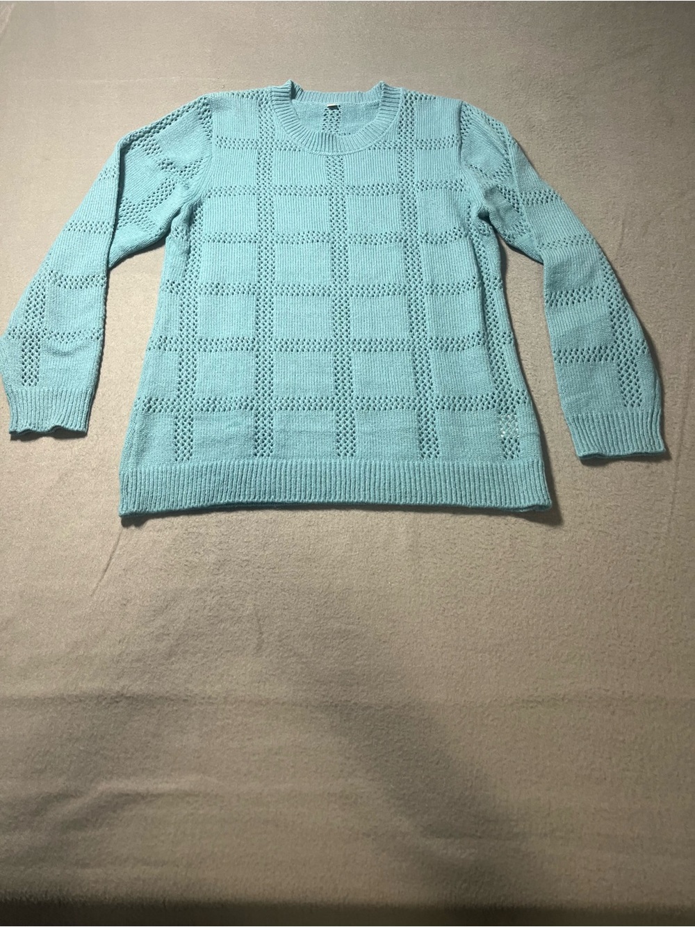 Light Blue Open-Knit Crewneck Sweater - Women's